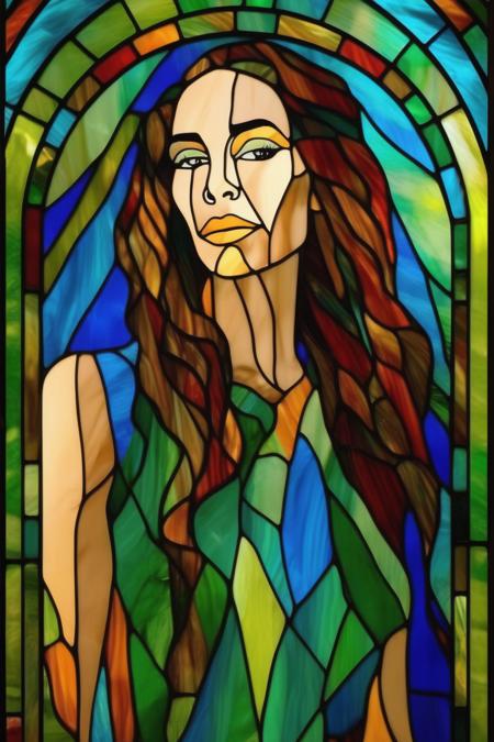00516-3381042442-_lora_Stained Glass Portrait_1_Stained Glass Portrait - portrait woman with strait, long, organge hear, dress in green and blue,.png